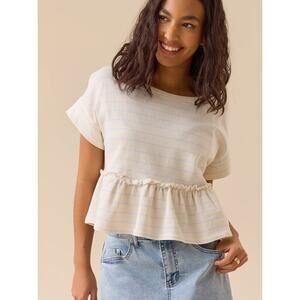 Altar’d State Cropped Striped Preppy Ruffle Crop Top Blouse Size Medium